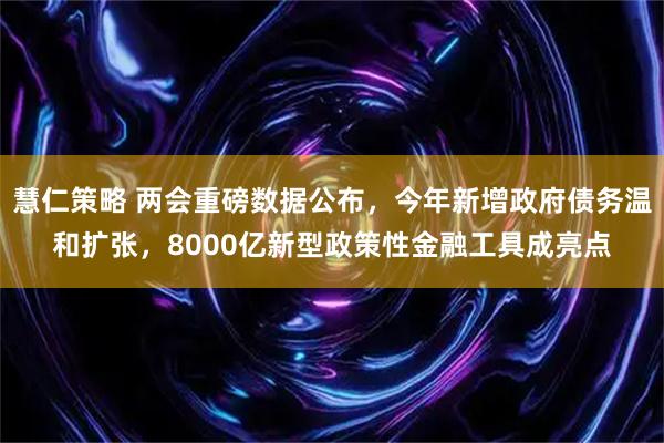 慧仁策略 两会重磅数据公布，今年新增政府债务温和扩张，8000亿新型政策性金融工具成亮点